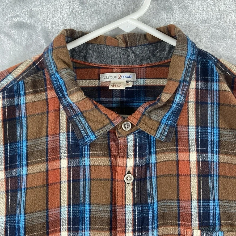 Carbon 2 Cobalt Shirt Mens XL Flannel Button Up Lightweight Plaid Casual Pocket